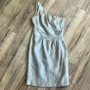 Tahari Cocktail Dress with Beaded Flower Detail One Shoulder, Small